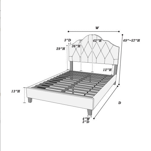 Contemporary 1pc Queen Size Bed Adjustable HB Light Brown Polyfiber Tufted Upholstered Wooden Bedframe Bedroom Furniture