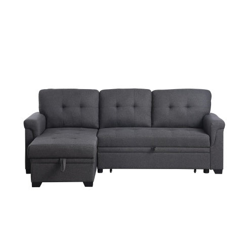 Dark Gray Linen Reversible Sleeper Sectional Sofa With Storage Chaise