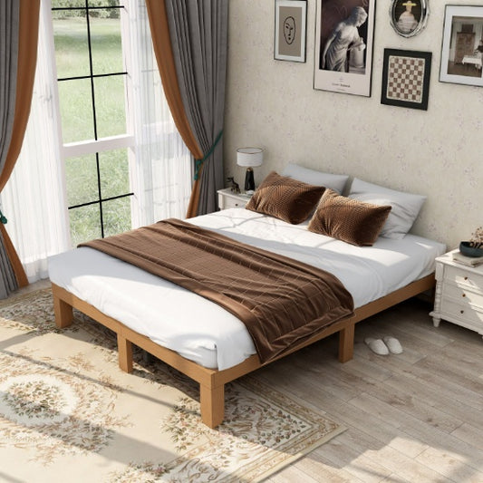 Ueen Size Wood Platform Bed Frame,No Box Spring Needed,Strong Wood Slat Support, Easy Assembly