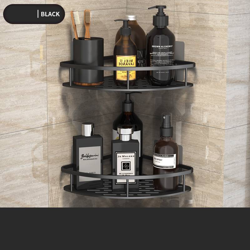 Space Aluminum Shelf Bathroom Black Rectangular Wall Hanging Kitchen And Bathroom Dual-use Shelf