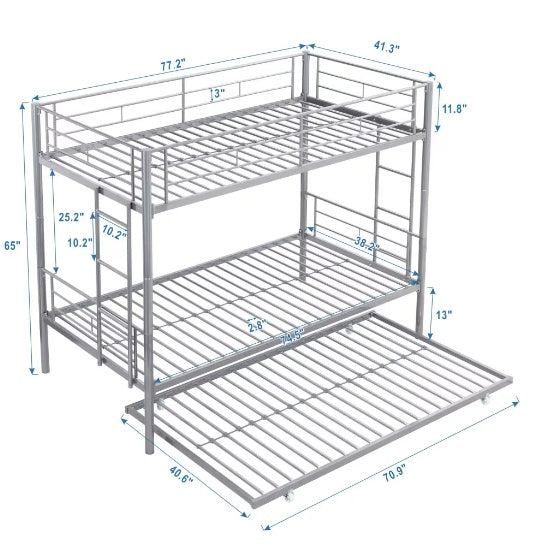 METAL BUNK BED WITH TRUNDLE SILVER