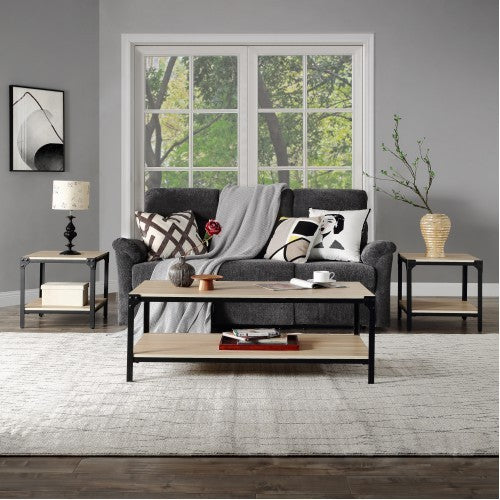 Industrial Coffee Table for Living Room, with Storage Shelf, Rivet Design, Wood Look Accent Furniture