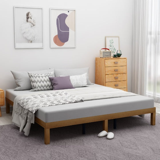 Ueen Size Wood Platform Bed Frame,No Box Spring Needed,Strong Wood Slat Support, Easy Assembly